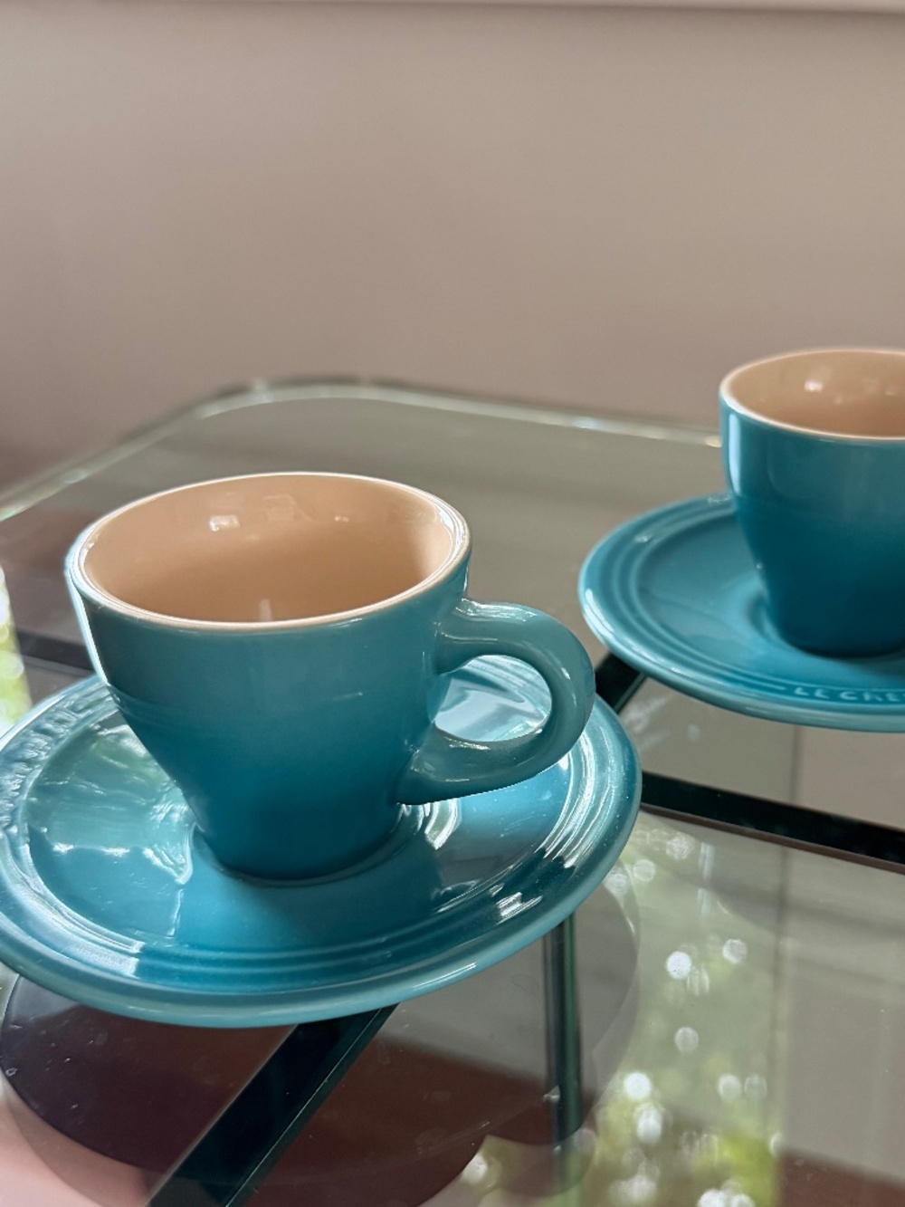 Le Creuset Deep Teal Espresso Cups & Saucers Set of 2 | Retired Colour